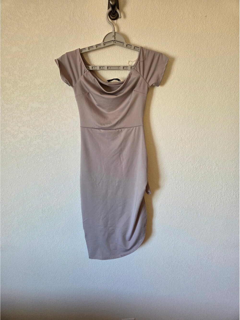 Solemio Los Angeles Taupe Midi Dress with Side Knot Detail